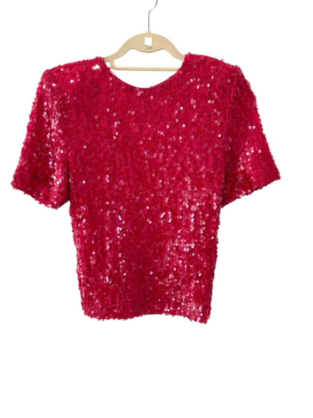 WAYF Pink Sequin Short Sleeve Top Blouse Size Medium - Picture 3 of 7